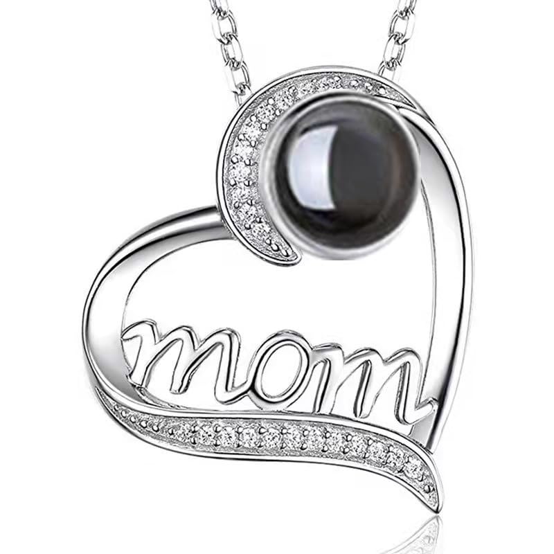 TINGKU Mothers Day Gifts for Mom Custom Photo Necklace with Picture Inside I Love You Necklace 100 Languages Photo Pendant Picture Projection Necklace