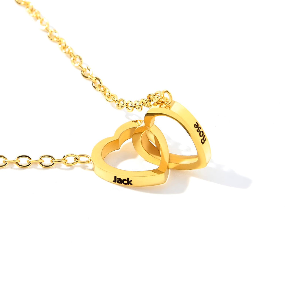 TINGKU Custom Name Necklace Double Loop Crossed Heart Necklace Lobster Clasp Stainless Steel Personalized Gifts for Women