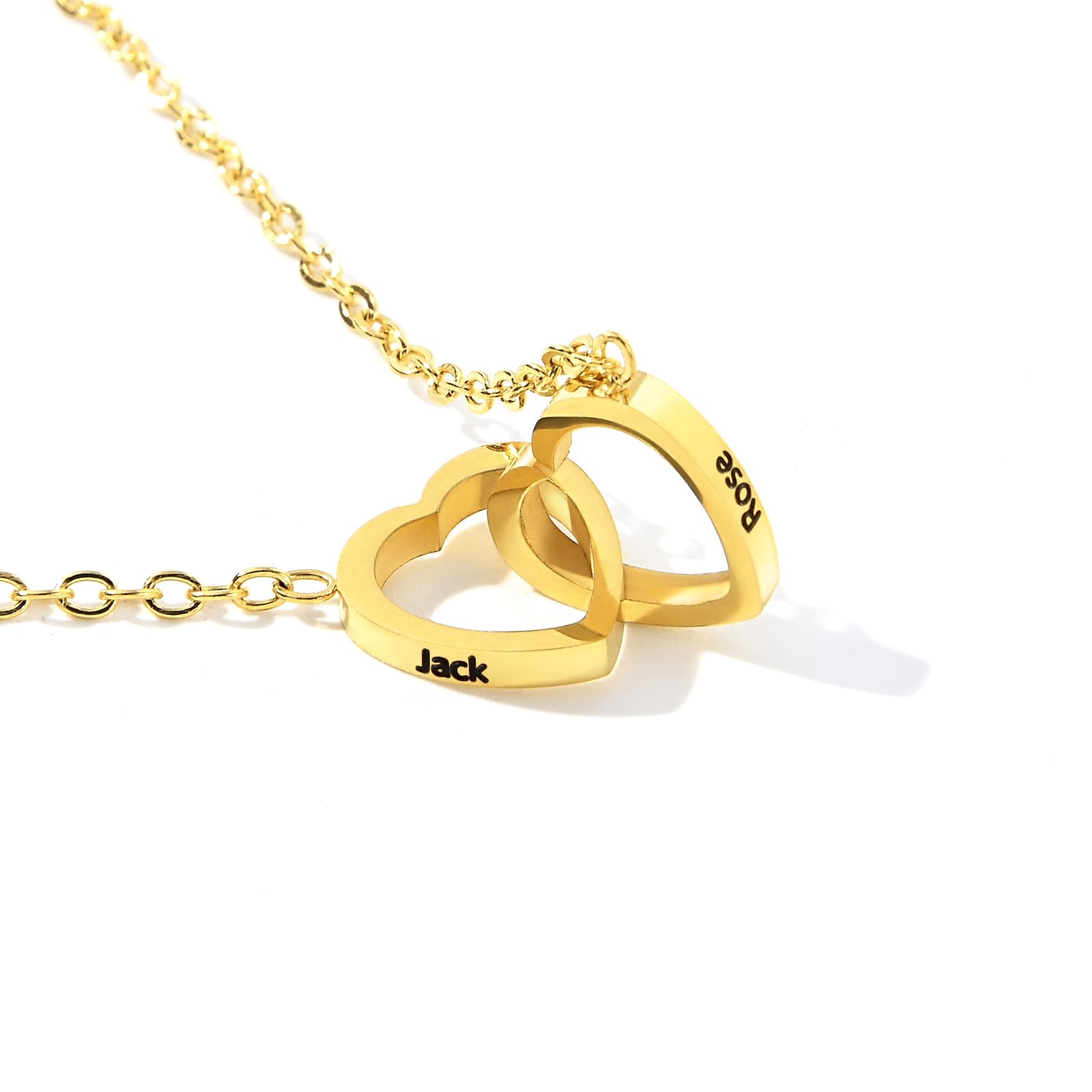 TINGKU Custom Name Necklace Double Loop Crossed Heart Necklace Lobster Clasp Stainless Steel Personalized Gifts for Women