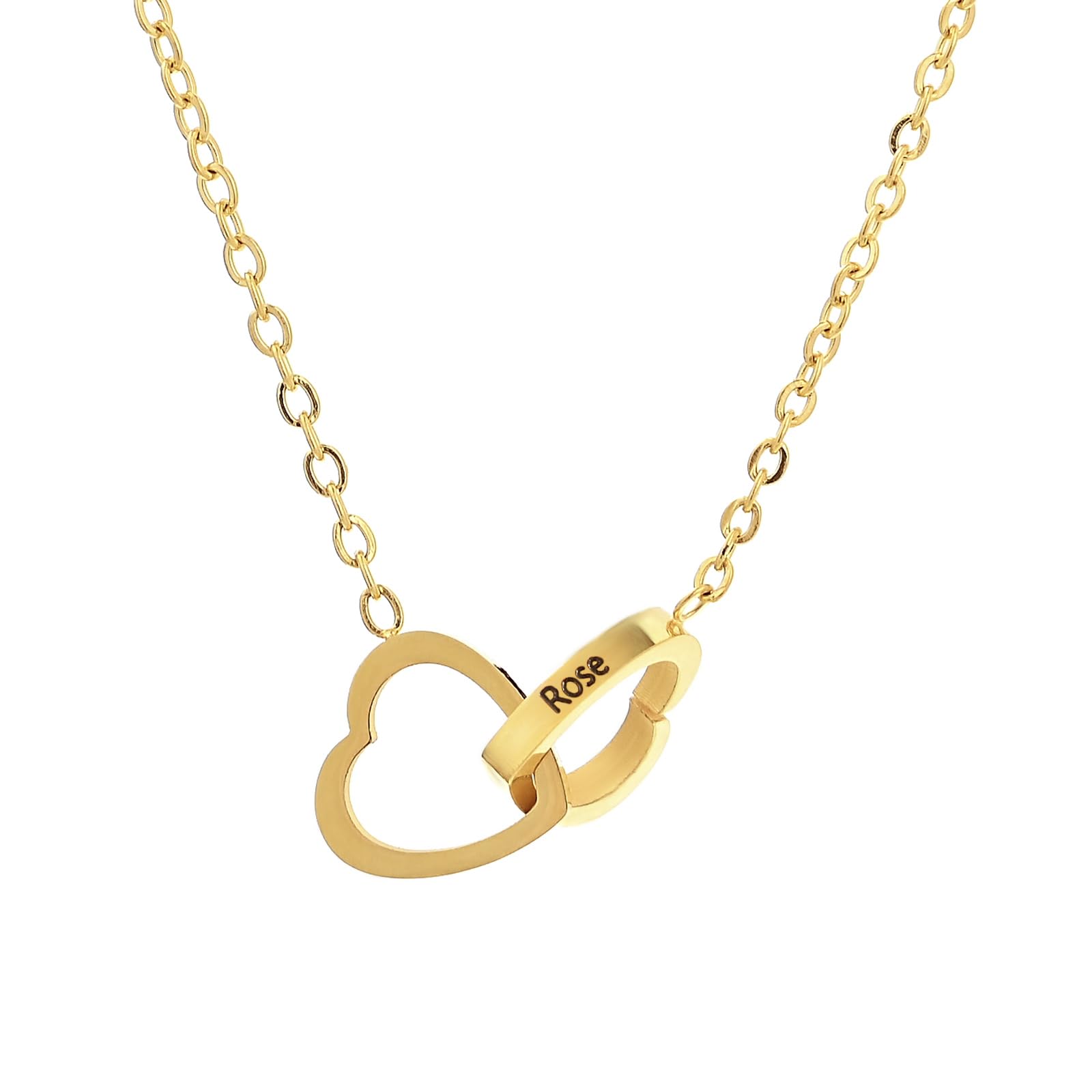 TINGKU Custom Name Necklace Double Loop Crossed Heart Necklace Lobster Clasp Stainless Steel Personalized Gifts for Women