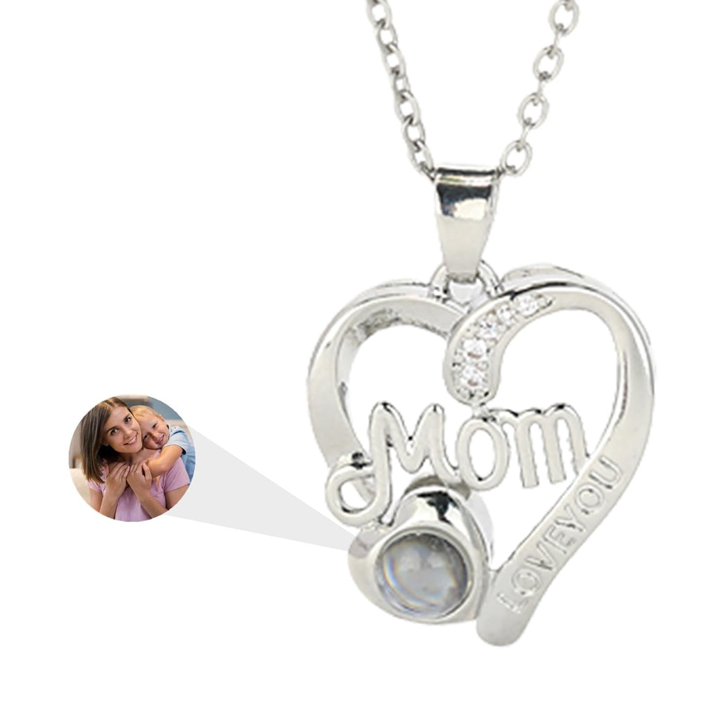 TINGKU Mothers Day Gifts for Mom Custom Photo Necklace with Picture Inside I Love You Necklace 100 Languages Photo Pendant Picture Projection Necklace