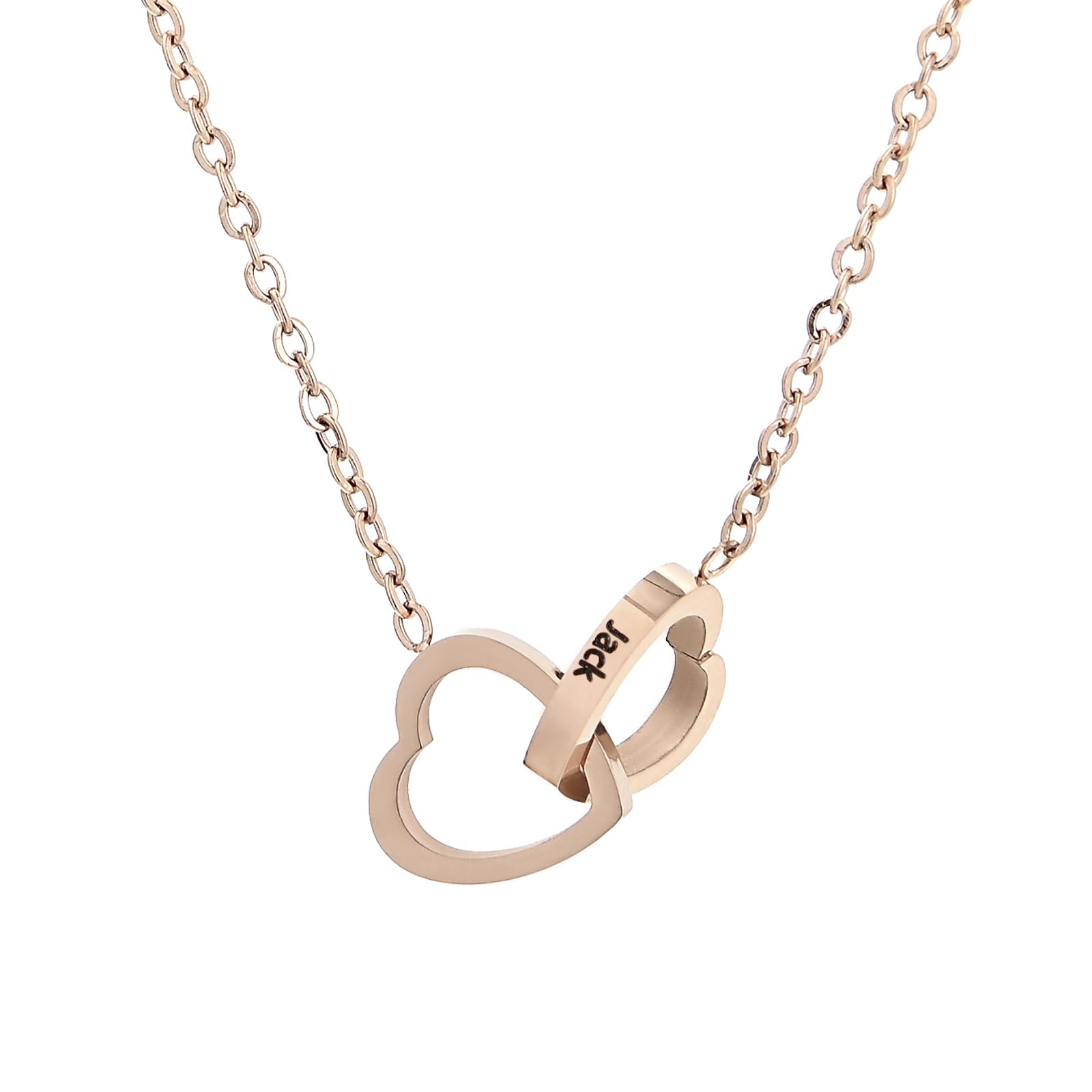TINGKU Custom Name Necklace Double Loop Crossed Heart Necklace Lobster Clasp Stainless Steel Personalized Gifts for Women