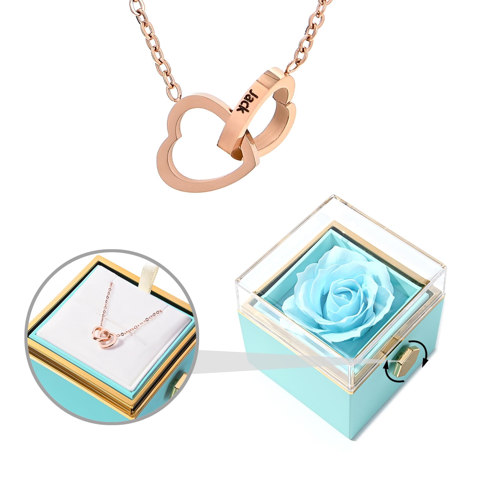 ‌TINGKU Eternal Real Rose Gift Box for Women, Preserved Rose with Customized Name Engraved Heart Necklace, Personalized Romantic Gift for Wife, Girlfriend, Mom, Mother's Day Love Keepsake