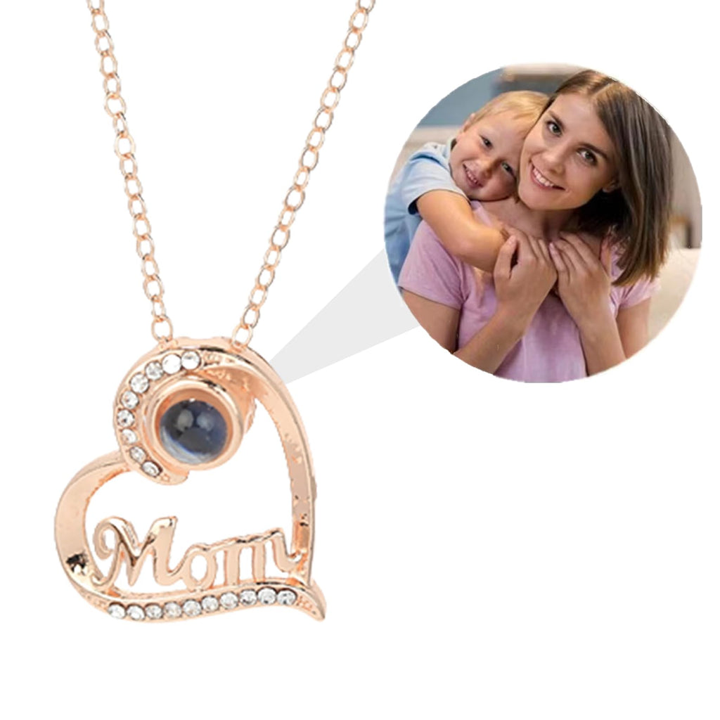 TINGKU Mothers Day Gifts for Mom Custom Photo Necklace with Picture Inside I Love You Necklace 100 Languages Photo Pendant Picture Projection Necklace