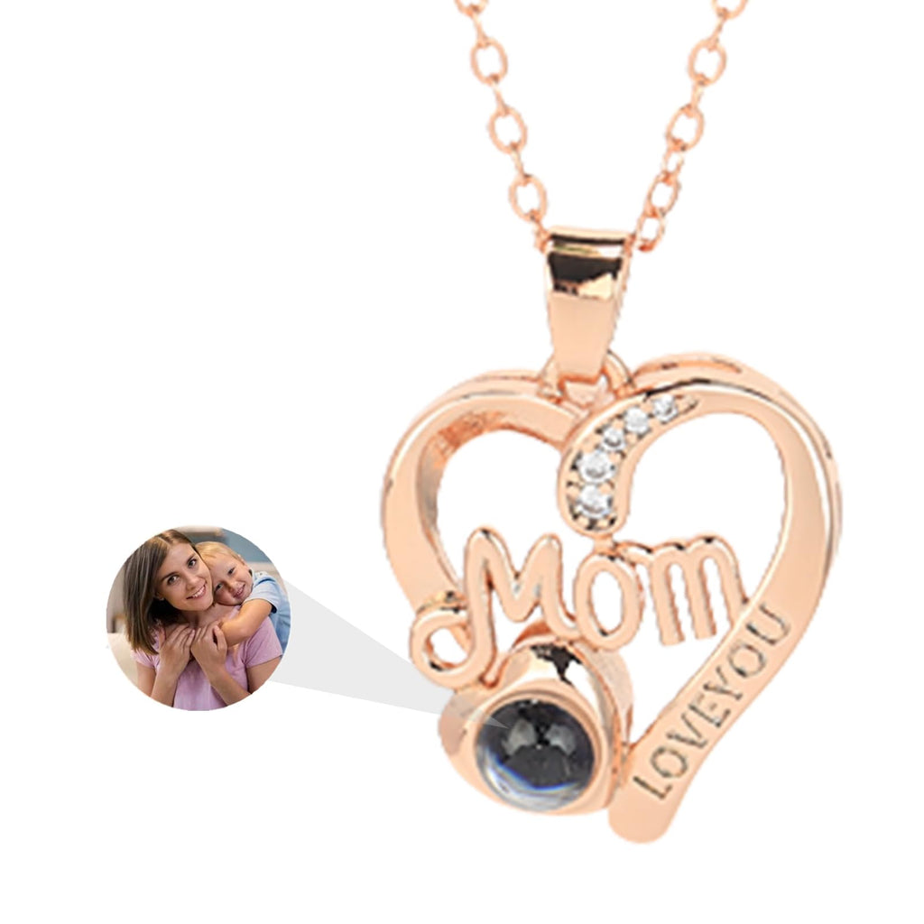 TINGKU Mothers Day Gifts for Mom Custom Photo Necklace with Picture Inside I Love You Necklace 100 Languages Photo Pendant Picture Projection Necklace