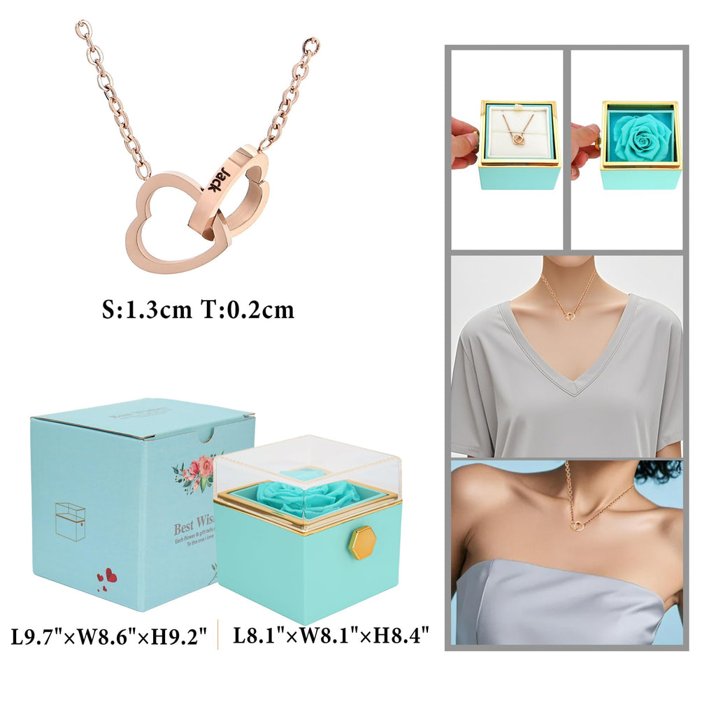 ‌TINGKU Eternal Real Rose Gift Box for Women, Preserved Rose with Customized Name Engraved Heart Necklace, Personalized Romantic Gift for Wife, Girlfriend, Mom, Mother's Day Love Keepsake