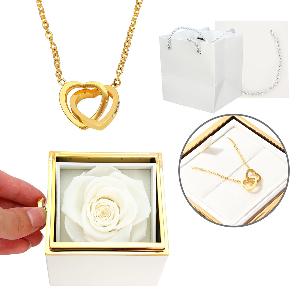 ‌TINGKU Eternal Real Rose Gift Box for Women, Preserved Rose with Customized Name Engraved Heart Necklace, Personalized Romantic Gift for Wife, Girlfriend, Mom, Mother's Day Love Keepsake