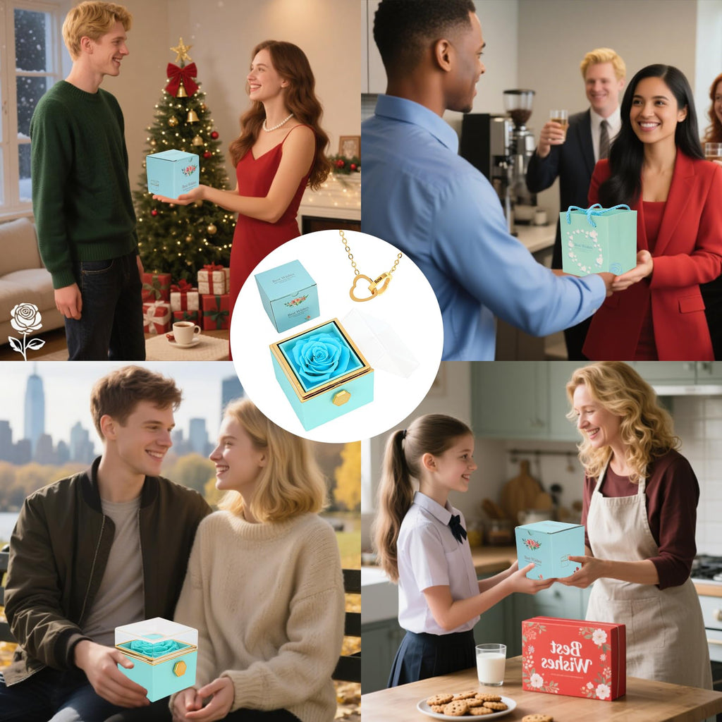 ‌TINGKU Eternal Real Rose Gift Box for Women, Preserved Rose with Customized Name Engraved Heart Necklace, Personalized Romantic Gift for Wife, Girlfriend, Mom, Mother's Day Love Keepsake