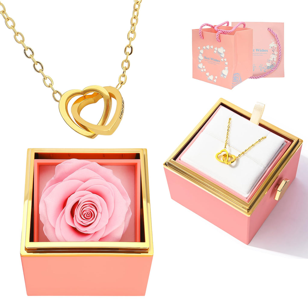 ‌TINGKU Eternal Real Rose Gift Box for Women, Preserved Rose with Customized Name Engraved Heart Necklace, Personalized Romantic Gift for Wife, Girlfriend, Mom, Mother's Day Love Keepsake