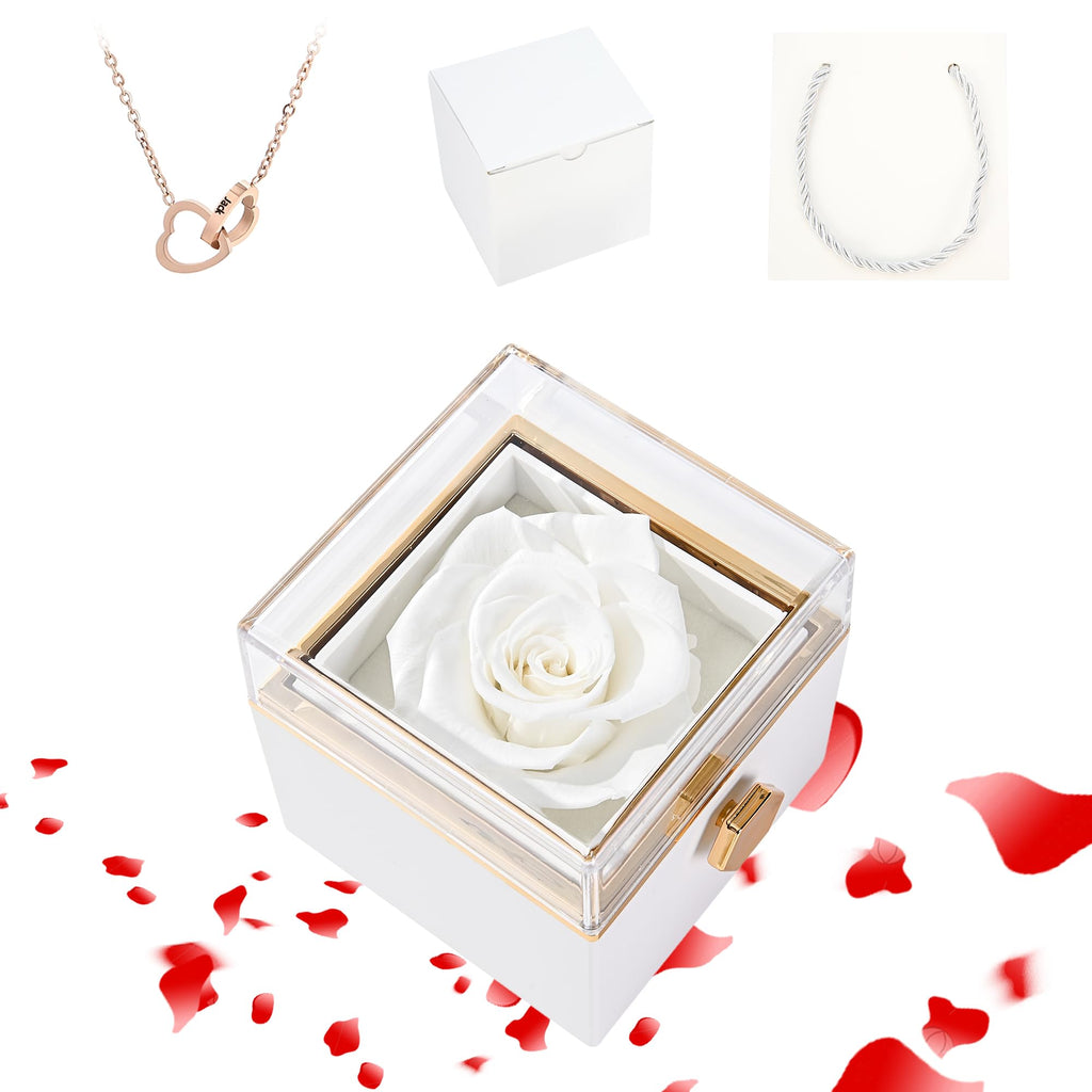 ‌TINGKU Eternal Real Rose Gift Box for Women, Preserved Rose with Customized Name Engraved Heart Necklace, Personalized Romantic Gift for Wife, Girlfriend, Mom, Mother's Day Love Keepsake