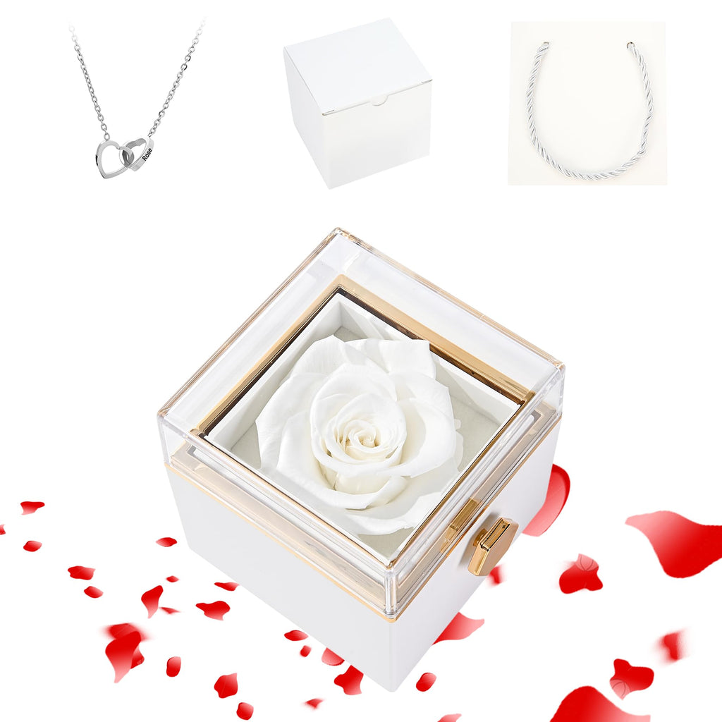 ‌TINGKU Eternal Real Rose Gift Box for Women, Preserved Rose with Customized Name Engraved Heart Necklace, Personalized Romantic Gift for Wife, Girlfriend, Mom, Mother's Day Love Keepsake