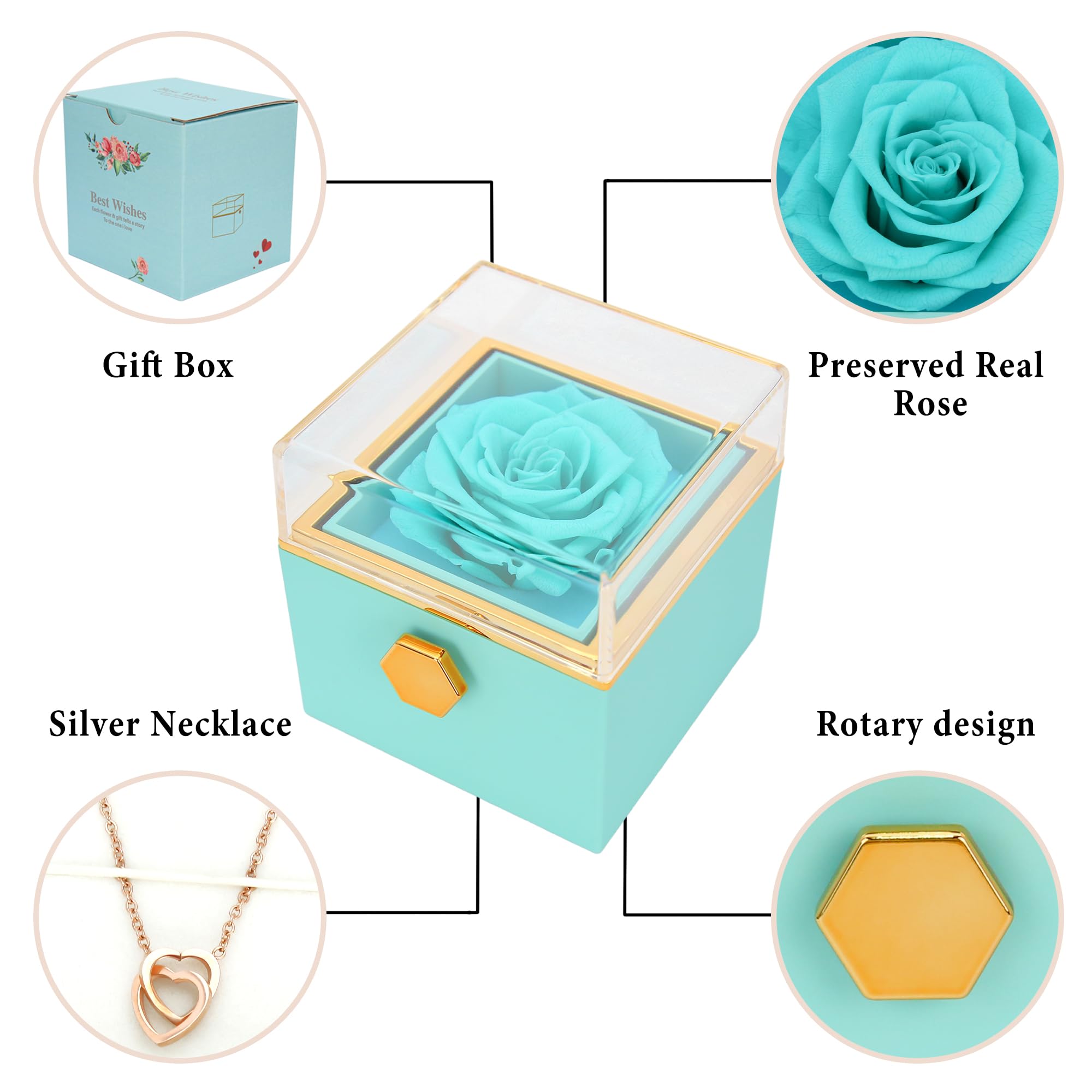 ‌TINGKU Eternal Real Rose Gift Box for Women, Preserved Rose with Customized Name Engraved Heart Necklace, Personalized Romantic Gift for Wife, Girlfriend, Mom, Mother's Day Love Keepsake