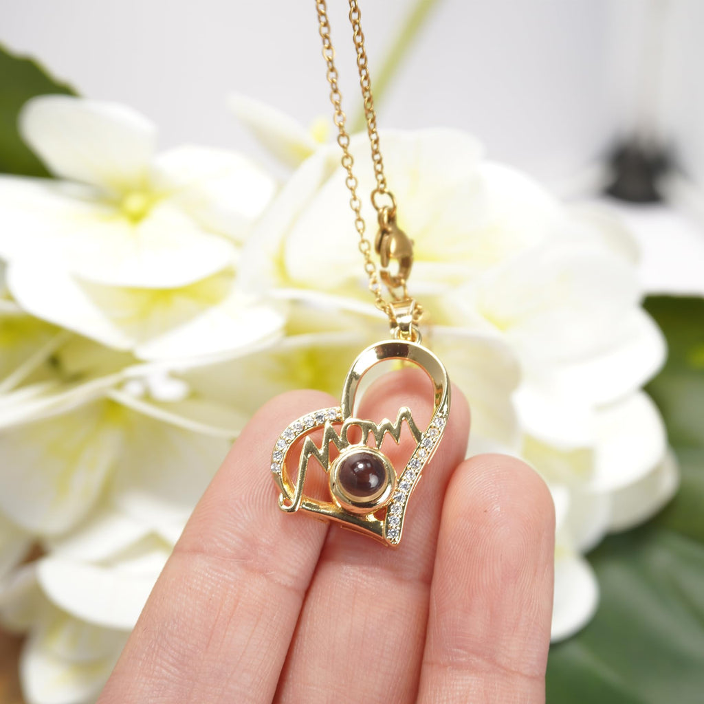 TINGKU Mothers Day Gifts for Mom Custom Photo Necklace with Picture Inside I Love You Necklace 100 Languages Photo Pendant Picture Projection Necklace