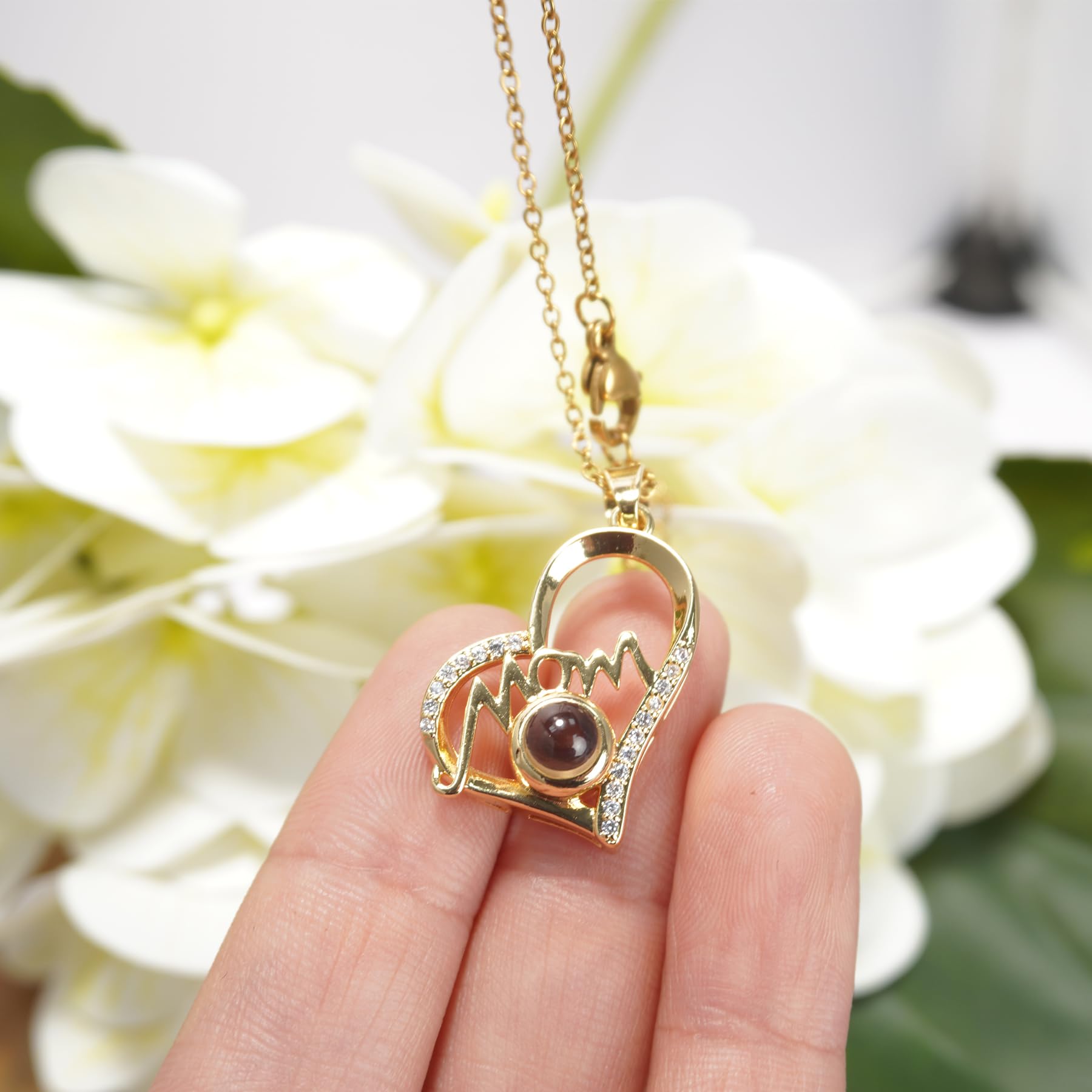 TINGKU Mothers Day Gifts for Mom Custom Photo Necklace with Picture Inside I Love You Necklace 100 Languages Photo Pendant Picture Projection Necklace