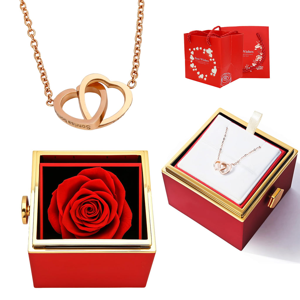‌TINGKU Eternal Real Rose Gift Box for Women, Preserved Rose with Customized Name Engraved Heart Necklace, Personalized Romantic Gift for Wife, Girlfriend, Mom, Mother's Day Love Keepsake