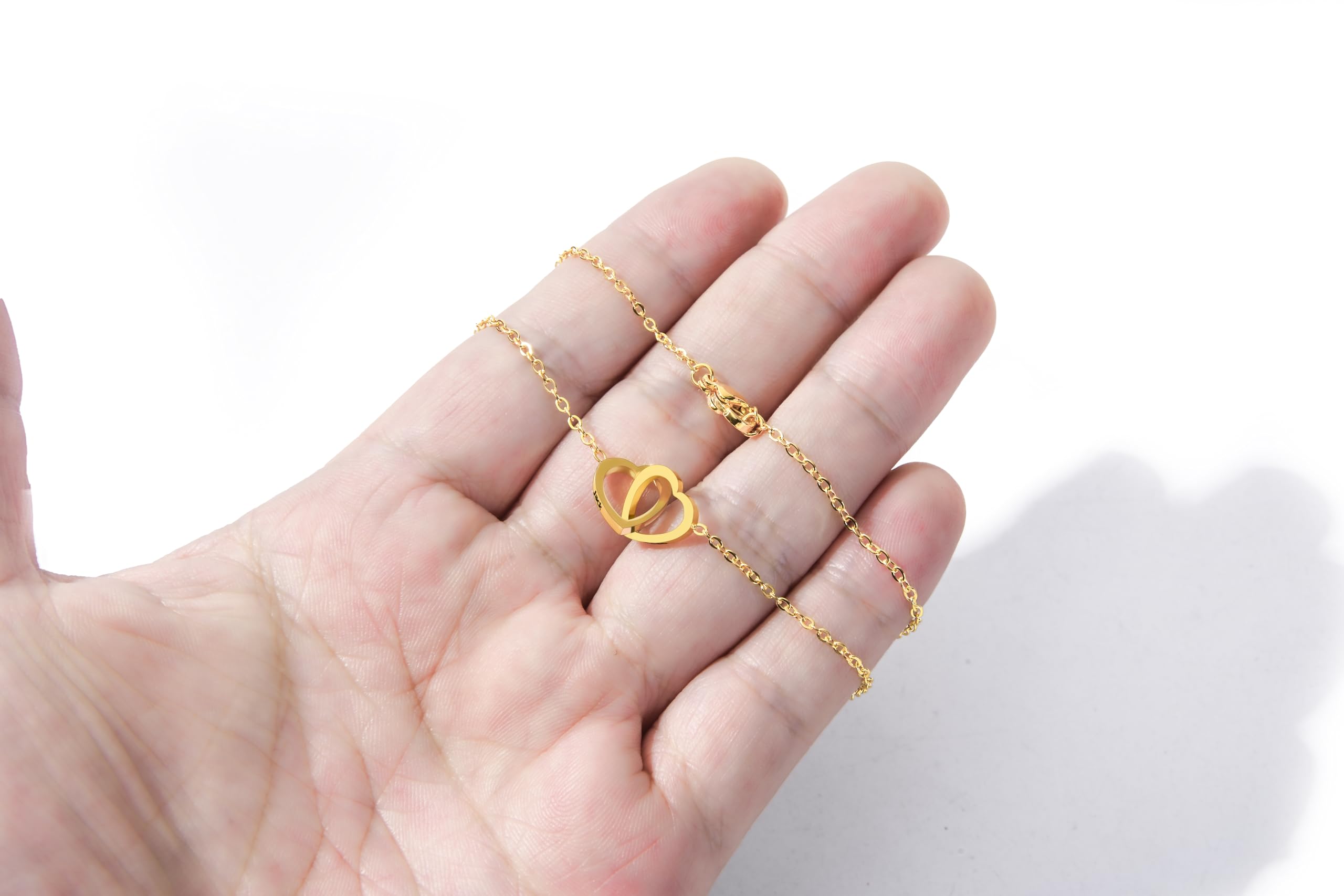 TINGKU Custom Name Necklace Double Loop Crossed Heart Necklace Lobster Clasp Stainless Steel Personalized Gifts for Women