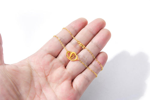 TINGKU Custom Name Necklace Double Loop Crossed Heart Necklace Lobster Clasp Stainless Steel Personalized Gifts for Women