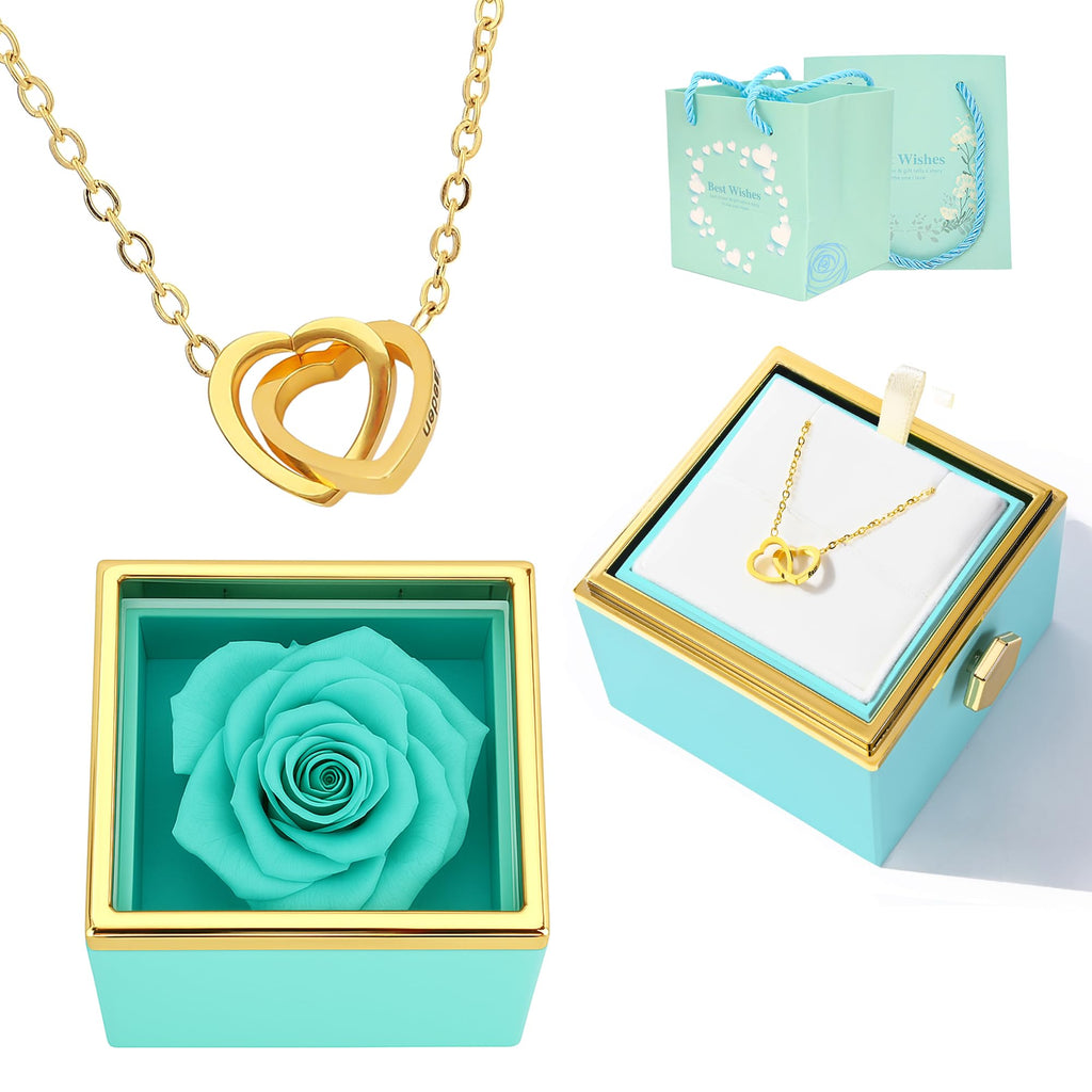 ‌TINGKU Eternal Real Rose Gift Box for Women, Preserved Rose with Customized Name Engraved Heart Necklace, Personalized Romantic Gift for Wife, Girlfriend, Mom, Mother's Day Love Keepsake