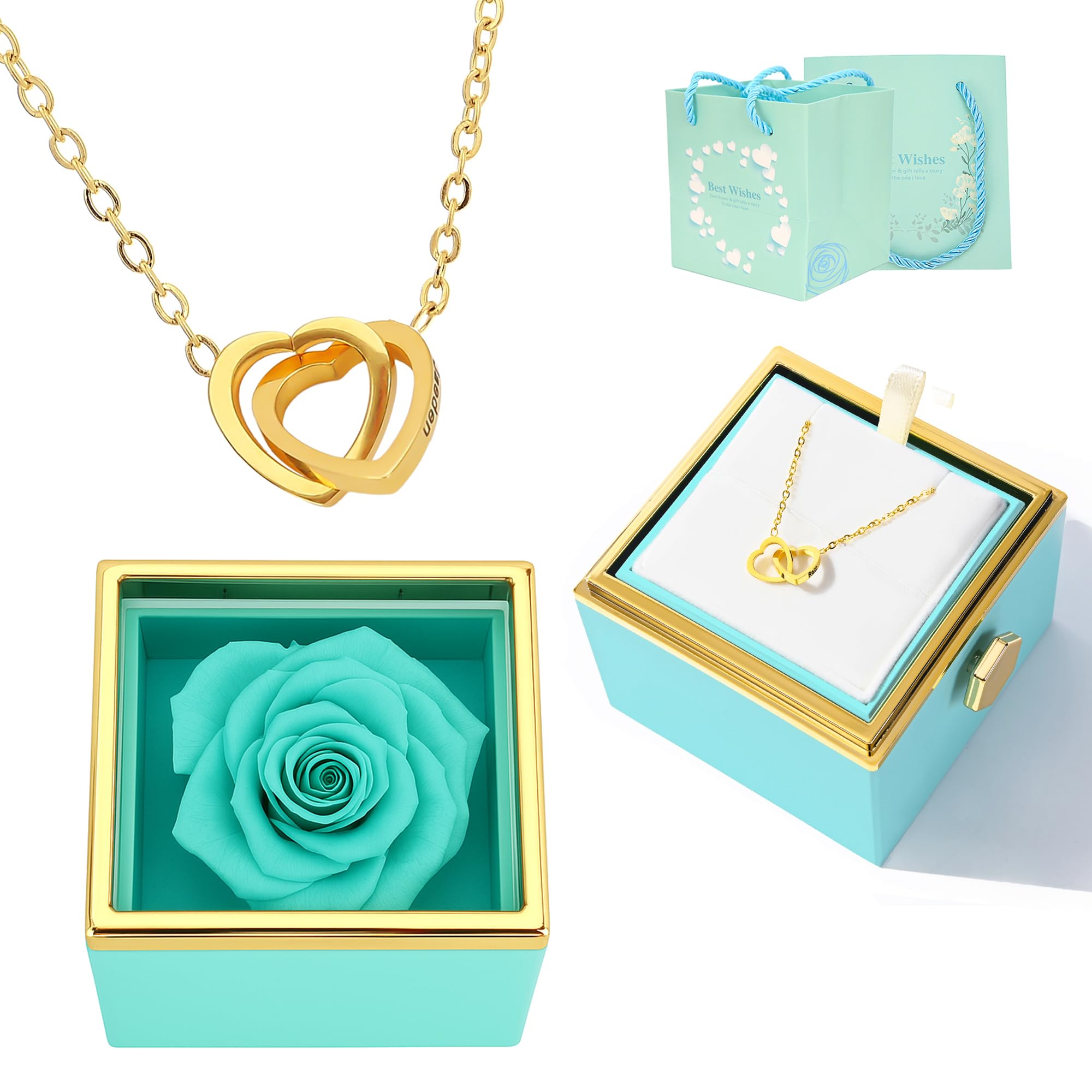 ‌TINGKU Eternal Real Rose Gift Box for Women, Preserved Rose with Customized Name Engraved Heart Necklace, Personalized Romantic Gift for Wife, Girlfriend, Mom, Mother's Day Love Keepsake