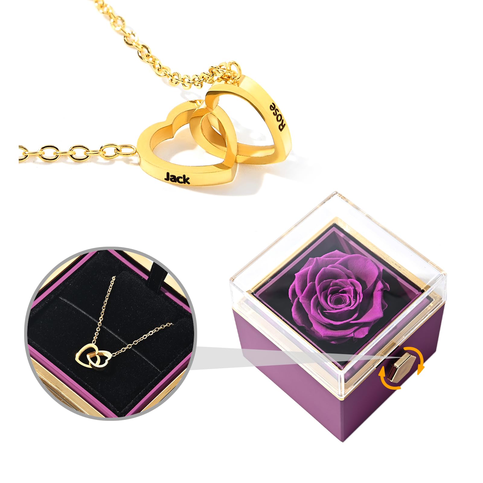‌TINGKU Eternal Real Rose Gift Box for Women, Preserved Rose with Customized Name Engraved Heart Necklace, Personalized Romantic Gift for Wife, Girlfriend, Mom, Mother's Day Love Keepsake