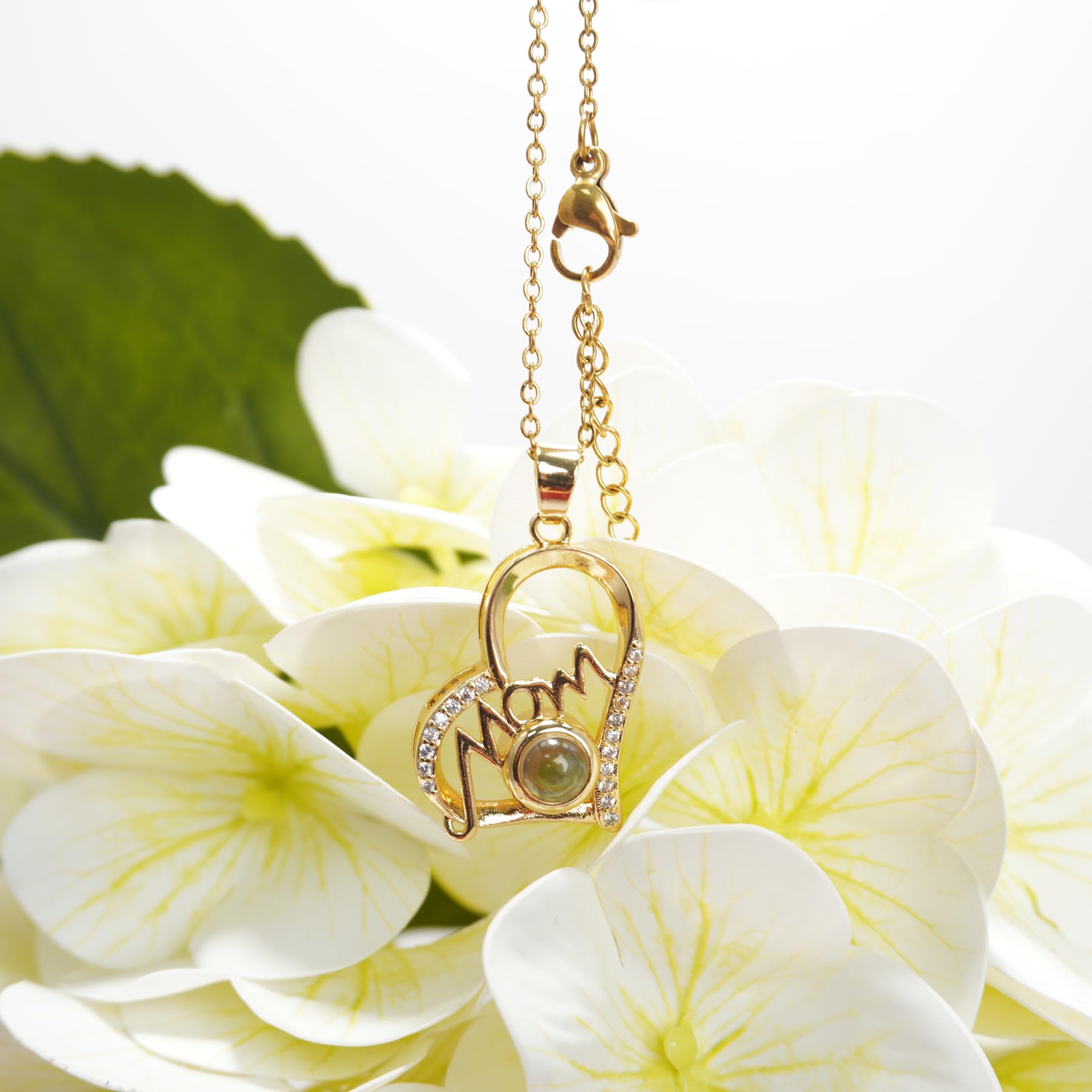 TINGKU Mothers Day Gifts for Mom Custom Photo Necklace with Picture Inside I Love You Necklace 100 Languages Photo Pendant Picture Projection Necklace