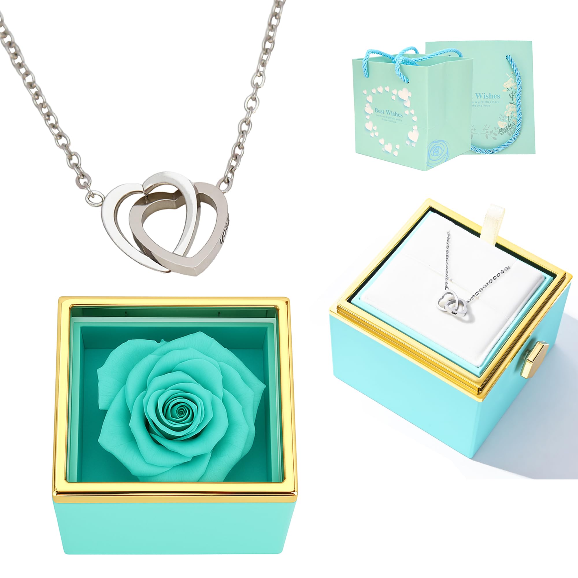 ‌TINGKU Eternal Real Rose Gift Box for Women, Preserved Rose with Customized Name Engraved Heart Necklace, Personalized Romantic Gift for Wife, Girlfriend, Mom, Mother's Day Love Keepsake